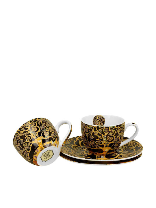 Set Cesti Espresso Farfurii Duo Klimt Tree Life Maro 2 Bucăți