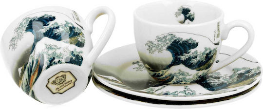Set Cesti Espresso Farfurii Duo Hokusai Great Wave 2 Bucăți