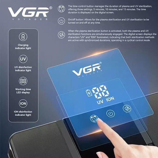 VGR V-840 UV & Ion Sterilizer Box Professional Tool Sterilization Box Barber LED Display 2500mAh Battery & Organizer