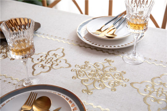 FRIPIA Linen Tablecloth With Ecru Embroidery 140x250cm