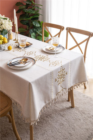 FRIPIA Linen Tablecloth With Ecru Embroidery 140x250cm