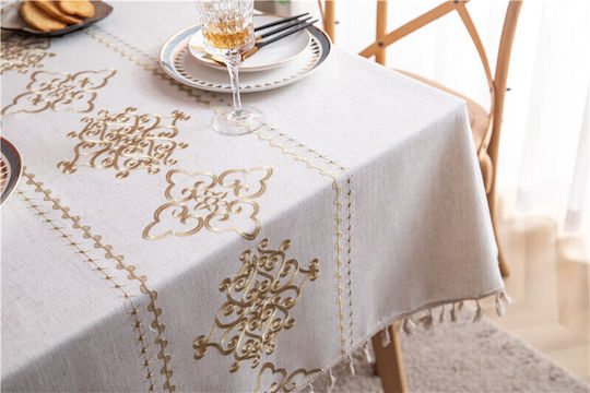 FRIPIA Față De Masă Din In Cu Broderie Ecru 140x220 Cm