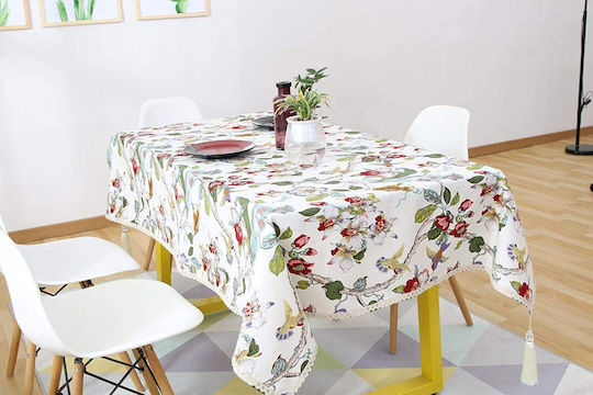 FRIPIA FRIPIA Leinen Tischtuch Mit Spitze Weiß 140x200cm