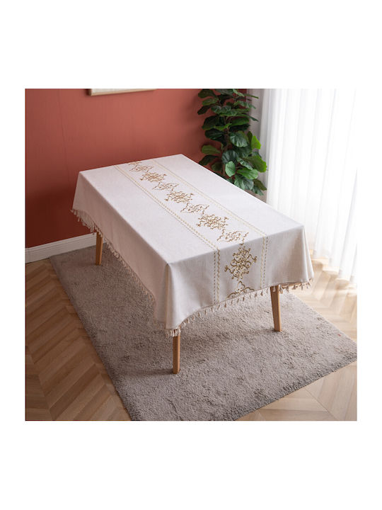 FRIPIA FRIPIA Leinen Tischdecke mit Ecru Stickerei 140x300cm