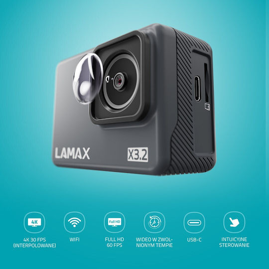 Lamax Екшън Камера X3.2 4K Ultra HD Подводна (с Калъф) с 2" Сензорен Екран и Wi-Fi Черна