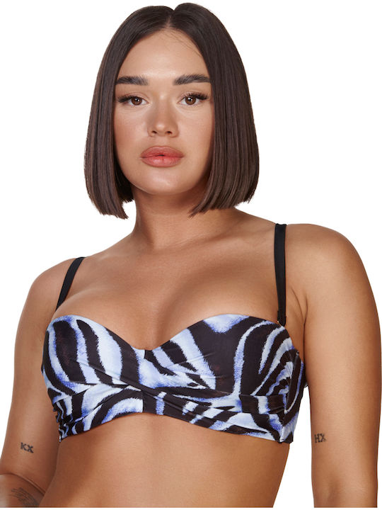 Strapless Bikinioberteil D mit Polsterung Tierdruck Blau