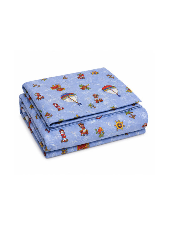 Comfort Set Baby Crib Cotton Light Blue Sheets 160x120cm 3 Pieces