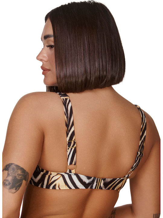 Underwire Bikini Bra with Adjustable Straps Beige-black Animal Print