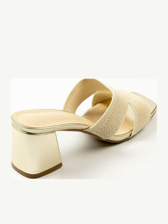 Mules με Τακούνι σε Χρυσό Χρώμα