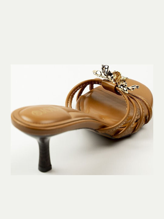 Mules with Thin Low Heel in Brown Colour