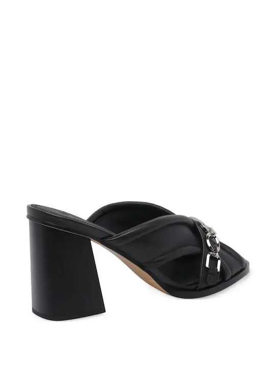 Leather Mules with Heel in Black Colour