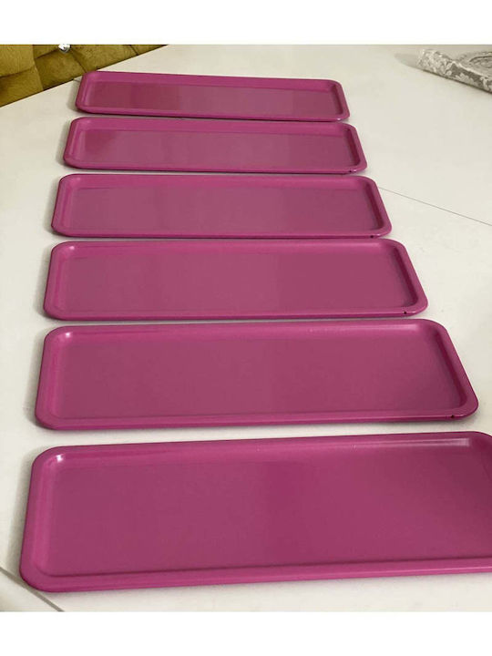 Stewehome Set of 6 Metallic Rectangular Tea Coffee Trays Pink
