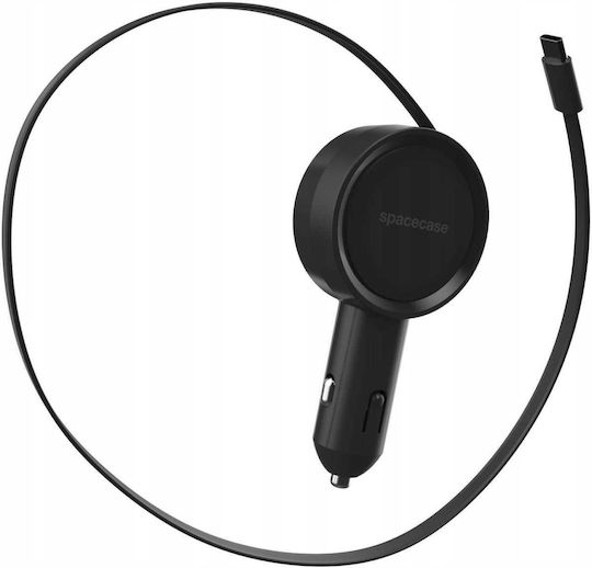 Spacecase Auto-Ladegerät Easycable Eingebautes Zusammenklappbares Kabel Type-C 30W Schwarz