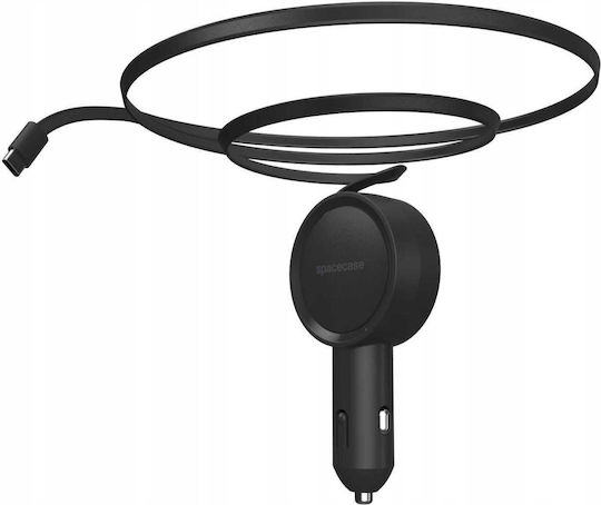 Spacecase Auto-Ladegerät Easycable Eingebautes Zusammenklappbares Kabel Type-C 30W Schwarz
