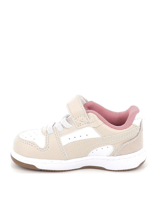 Rebound V6 Lo Ac+ Kids Sneakers with Hoop & Loop Closure Ecru
