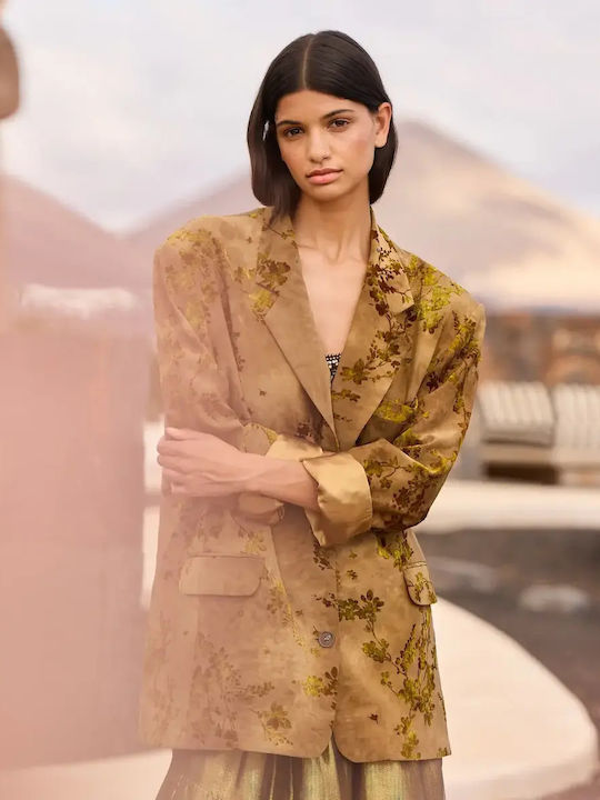 Mes demoiselles Women's Velvet Blazer Khaki
