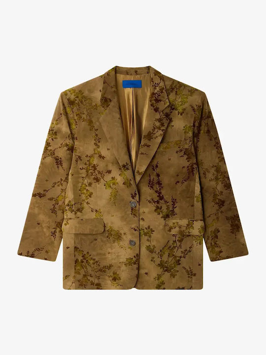 Mes demoiselles Women's Velvet Blazer Khaki