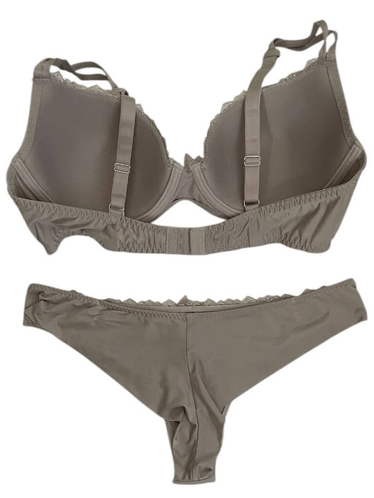 Infiore Lace Underwear Set Bra with Brazil Grey-Argent