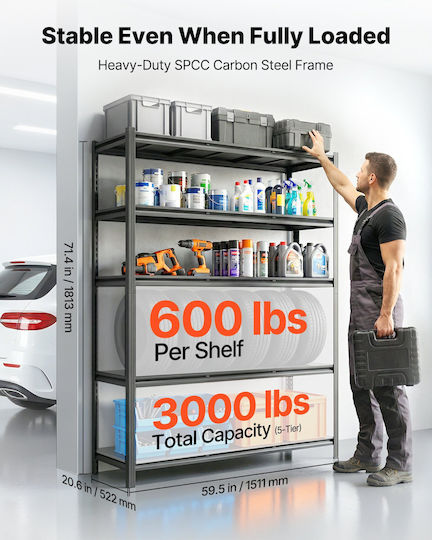 Vevor Dexion Shelf 151.1x52.2x181.3cm With 5 Shelves Total Load Capacity 1361kg