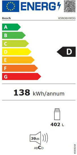 Bosch Ψυγείο Συντήρησης 402lt Υ186.2xΠ59.5xΒ66.3εκ. Λευκό Serie 4