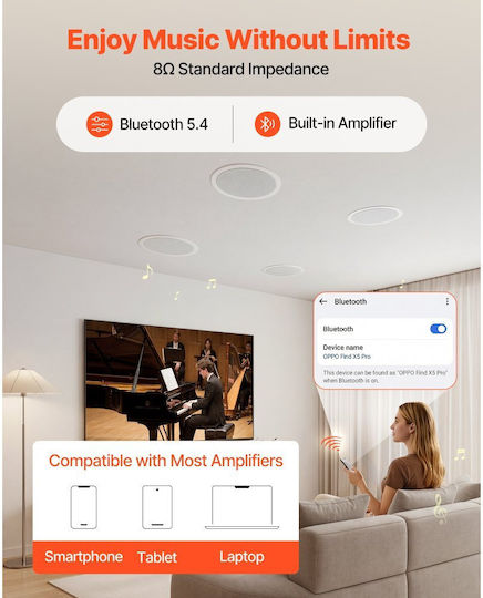 Vevor Εντοιχιζόμενο Ηχείο 150W με Bluetooth (Τεμάχιο) Λευκό