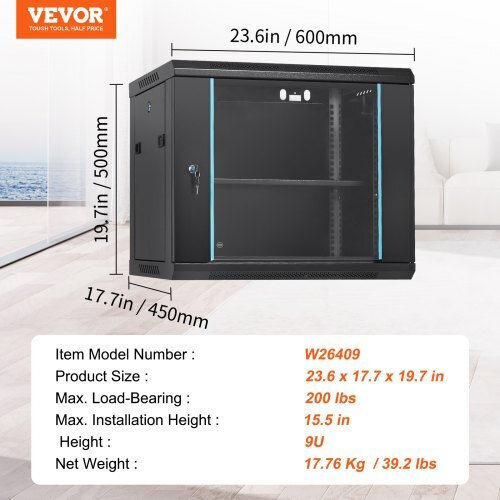 Vevor Floor Rack Cabinet 9U 60x45x50cm