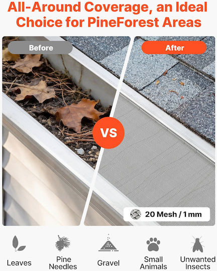 Vevor Gutter Gutter Aluminum Gutter Cover 152.4 Mm Stainless Steel Heavy Duty Micro Mesh Length 14.63 M Thickness 1.02 Mm Protective Sheet Pine Needle Debris Easy Diy Includes Screws 12 Pcs