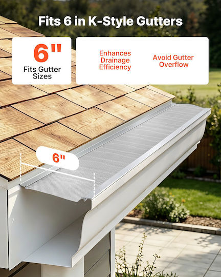 Vevor Gutter Gutter Aluminum Gutter Cover 152.4 Mm Stainless Steel Heavy Duty Micro Mesh Length 14.63 M Thickness 1.02 Mm Protective Sheet Pine Needle Debris Easy Diy Includes Screws 12 Pcs