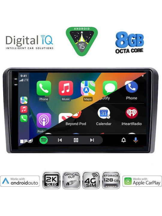 Digital IQ Car Audio System for Fiat 500 2016 (Bluetooth/USB/WiFi/GPS/Apple CarPlay/Android Auto) with 9" Touch Screen