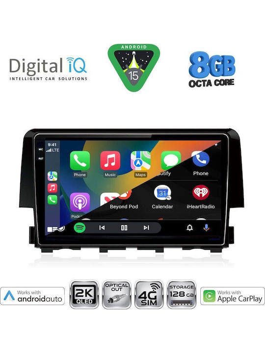 Digital IQ Car Audio System for Honda Civic 2016-2021 Bluetooth USB WiFi GPS Apple CarPlay Android Auto with 9" Touch Screen