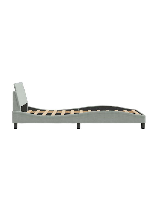 Pat Single Tapitat Cu Catifea Gri Deschis Cu Plăci Potrivit Pentru Saltea 100x203cm