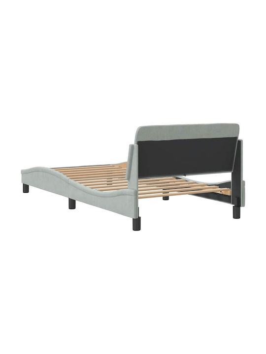 Pat Single Tapitat Cu Catifea Gri Cu Plăci Potrivit Pentru Saltea 100x190cm