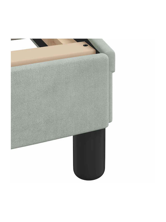 Pat Single Tapitat Cu Catifea Gri Cu Plăci Potrivit Pentru Saltea 100x190cm