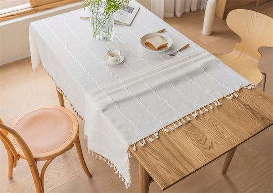 FRIPIA Τραπεζομάντηλο Λινό με Κέντημα Λευκό 120x180εκ.