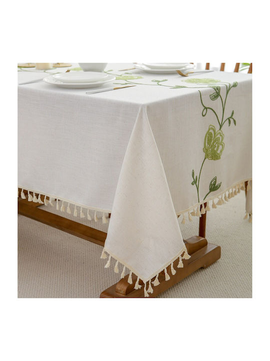 FRIPIA FRIPIA Leinen Tischtuch Mit Stickerei Grüne 140x140cm