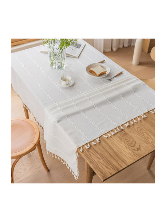 FRIPIA Τραπεζομάντηλο Λινό με Κέντημα Λευκό 140x350εκ.