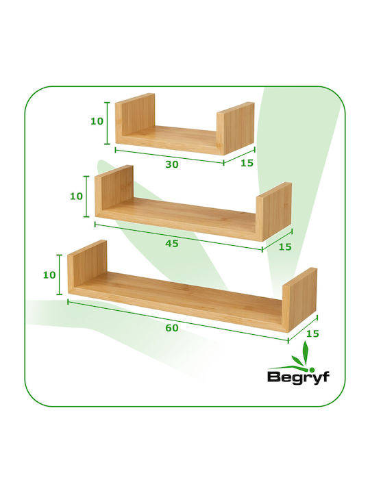 Bamboo Wall Shelves (3 Pieces) 60x15x10cm