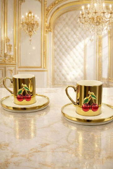 SteweHome SteweHome Set Tassen Kaffee aus Porzellan Gold 100ml 6 Stück