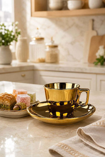 SteweHome Сет Чаши Кафяви Стъклени Златисти 80ml 12 Бройки