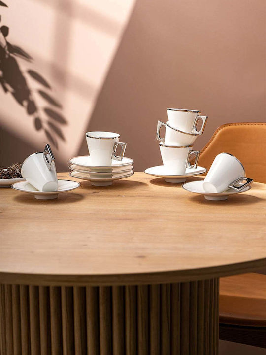 SteweHome Set Coffee Cups Made of Silver Porcelain 80ml 6 Pieces