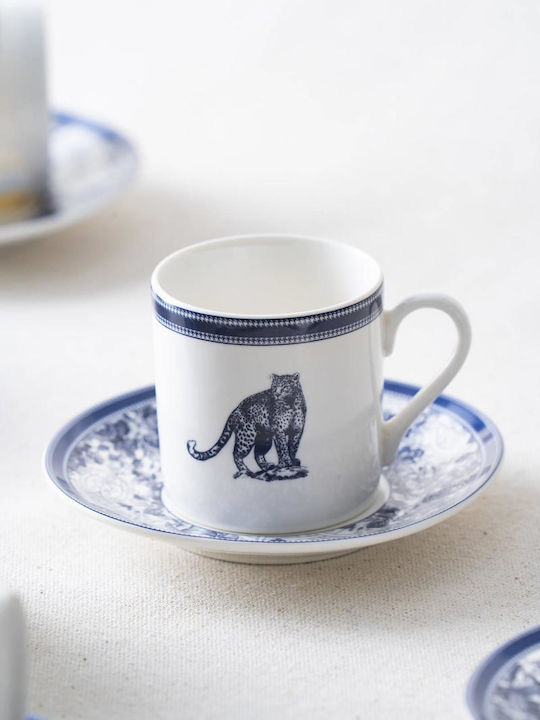 SteweHome Set of Blue Porcelain Coffee Cups 90ml 6 Pieces