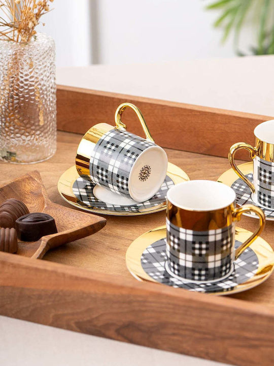 SteweHome Set Of Black Porcelain Coffee Cups 90ml 6 Pieces