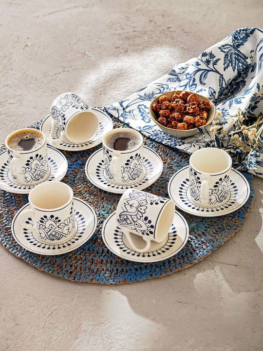 SteweHome Set Coffee Cups Made of Blue Porcelain 90ml 6 Pieces