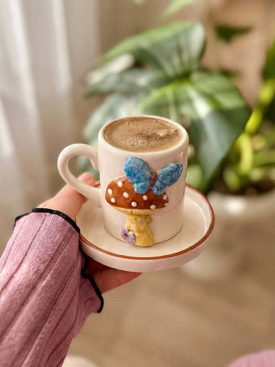 SteweHome Комплект Кафяви Керамични Многоцветни Чаши 80ml 4 Бройки