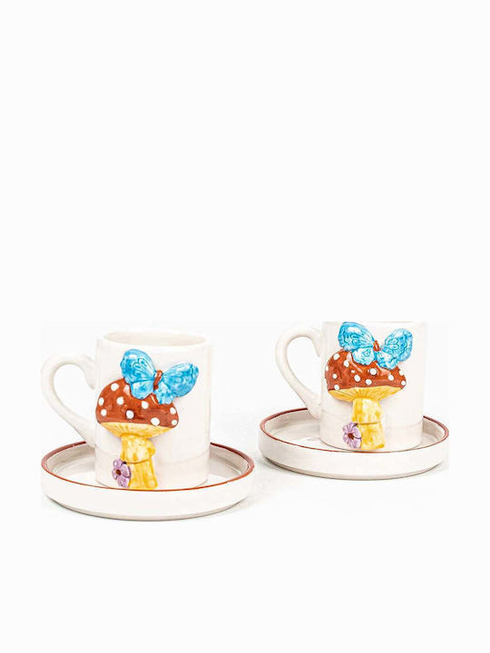 SteweHome Комплект Кафяви Керамични Многоцветни Чаши 80ml 4 Бройки