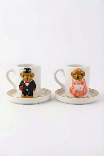 SteweHome Комплект Кафяви Керамични Многоцветни Чаши 80ml 4 Бройки