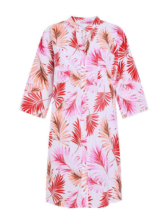 Celestino Women's Printed Caftan Shirt Pockets Loose Fit Fuchsia