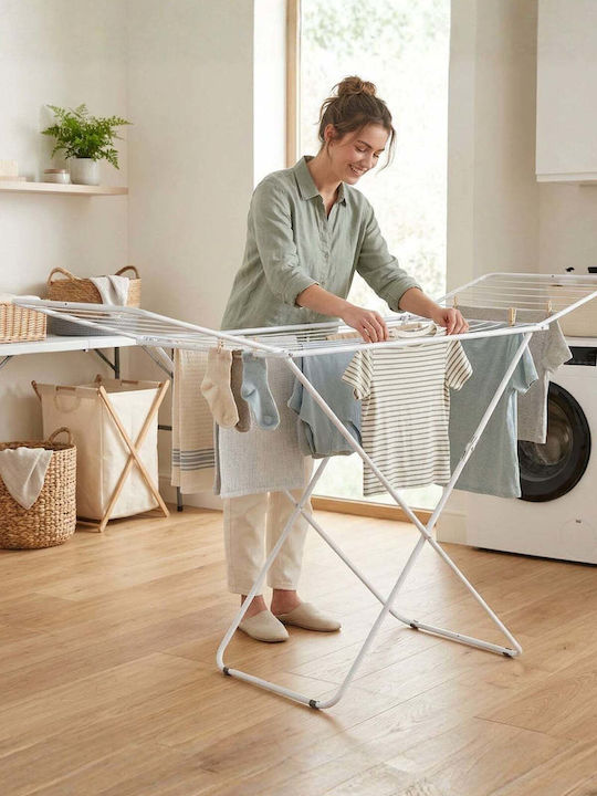 SteweHome Folding Floor Clothes Drying Rack Made of Metal with 18m Hanging Length