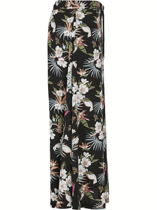 High-waisted Midi Skirt Floral Black