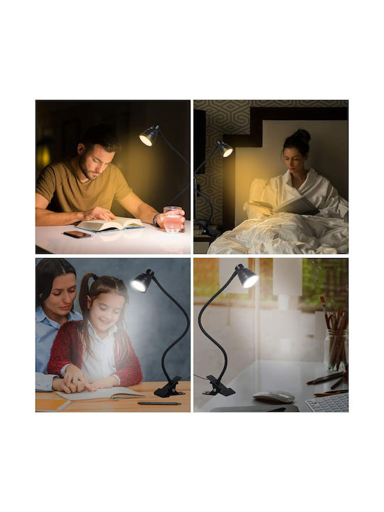 LED Iluminat de Birou cu Braț Flexibil în Culoare Neagră